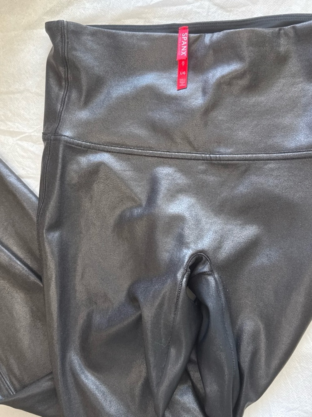 SPANX adult large  Faux-Leather Leggings — Black with Red Tag ICONIC
